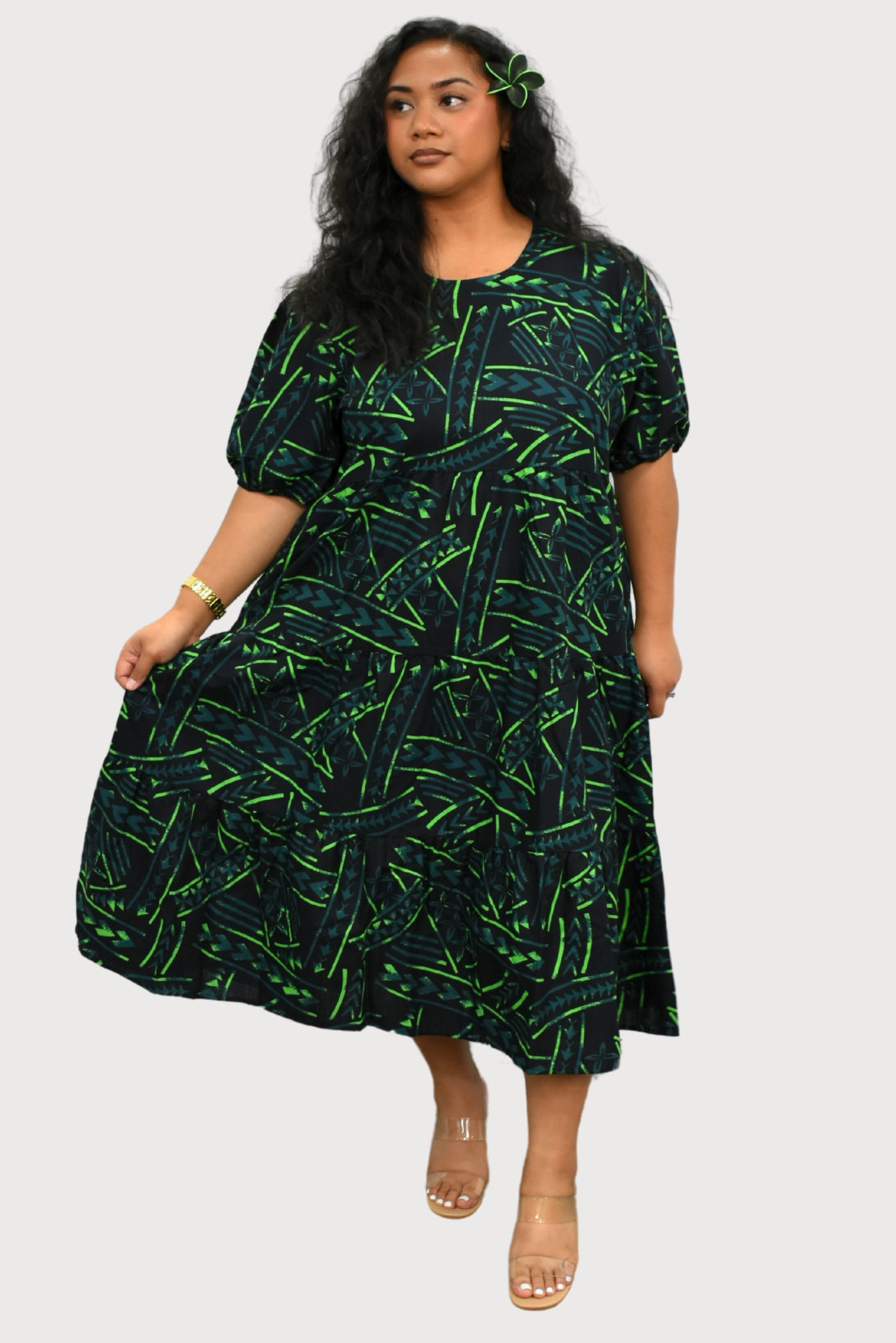 DIANA DRESS - HIGH WAIST DRESS - BLACK & GREEN