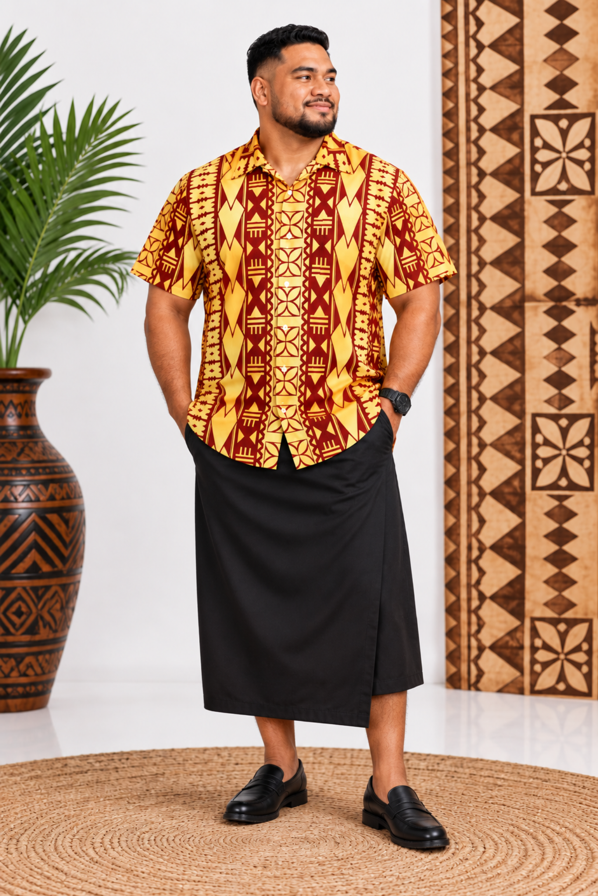 (PRE-ORDER) MENS COLLARED SHIRT - GOLD & MAROON