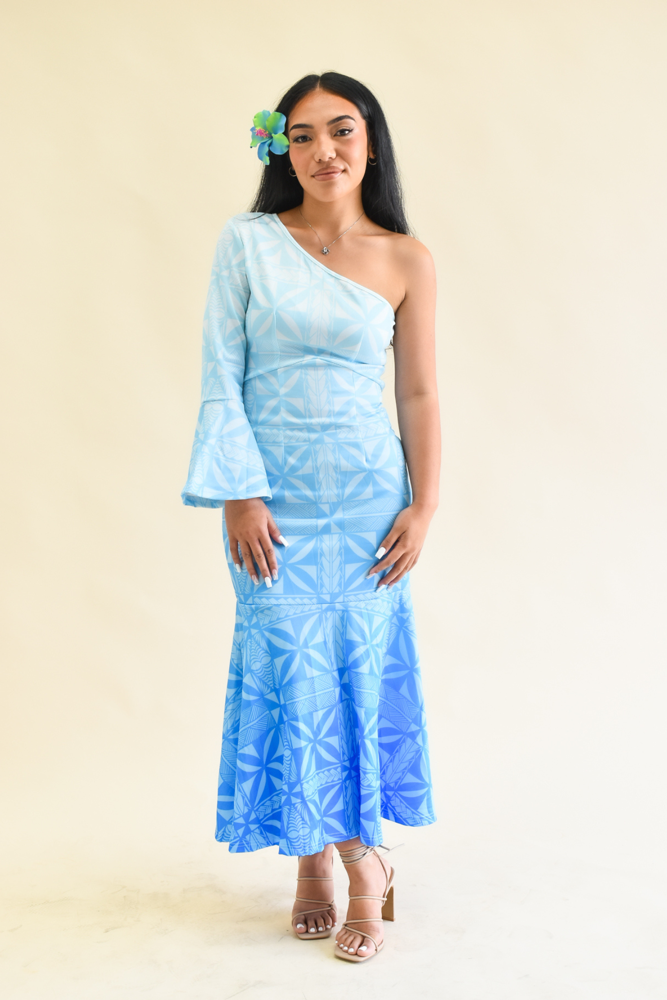 (PRE-ORDER) HEREANI DRESS - ONE SLEEVE MAXI DRESS - OMBRE BLUE