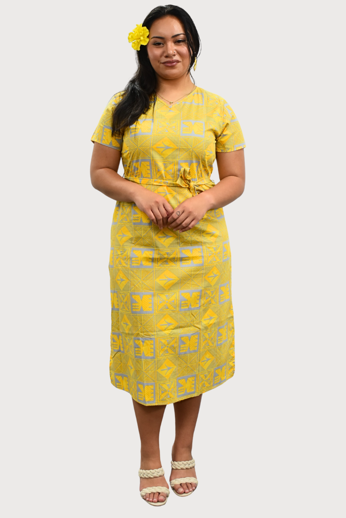 ELENA DRESS - MIDI DRESS - YELLOW & GREY