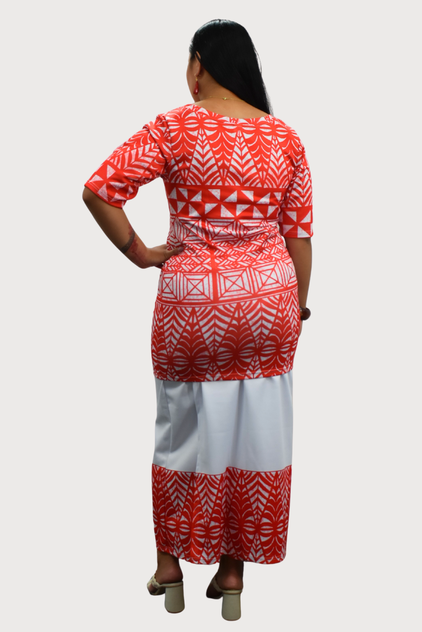 TALIA PULETASI - ROUND NECK PULETASI - TWO PIECE OUTFIT - RED & WHITE