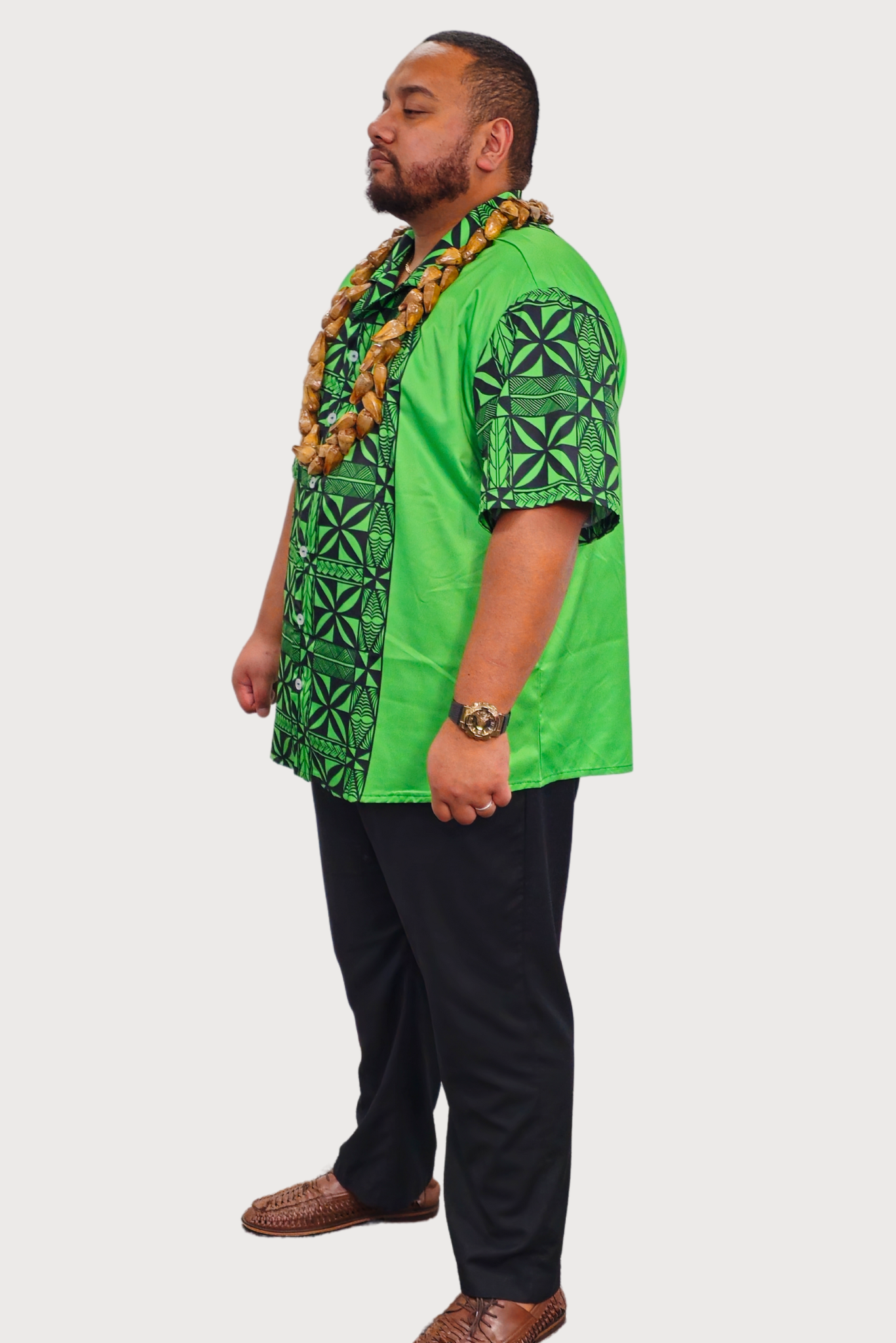 HOLMES MENS SHIRT - COLLARED BUTTON V NECK - BLACK & GREEN