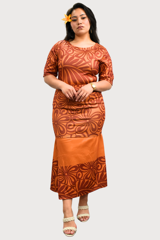 ELEI PULETASI - ROUND NECK PULETASI - TWO PIECE OUTFIT - BROWN