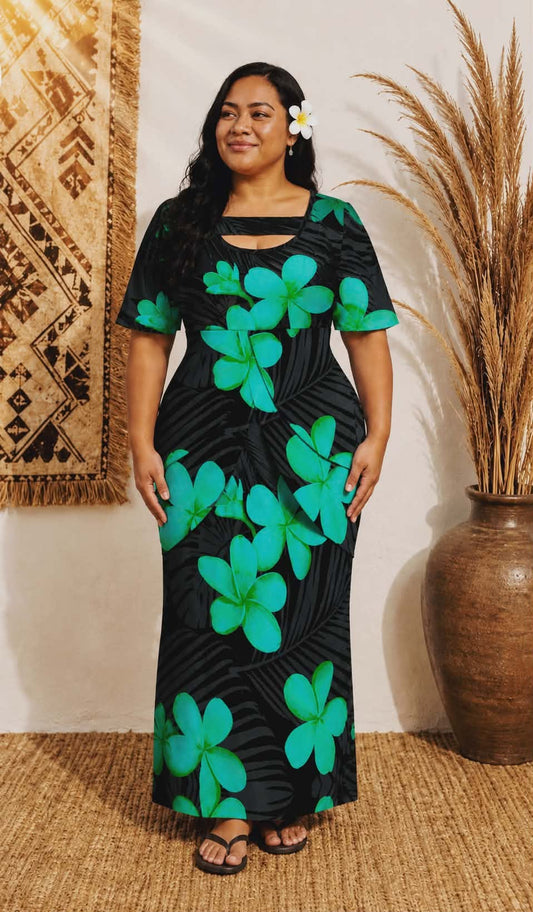 MONAH LAYERED PULETASI - FLORAL BLACK & GREEN
