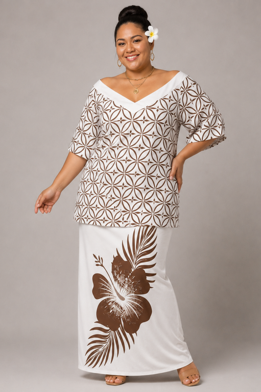 (PRE-ORDER) V-NECK PULETASI - BROWN & WHITE FLORAL