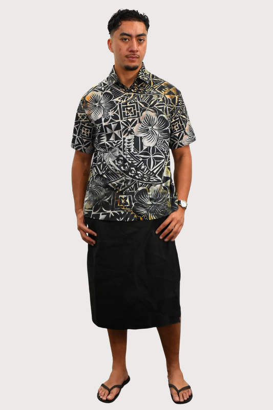 SHIRT - COLLARED BUTTON UP - GREY & BLACK