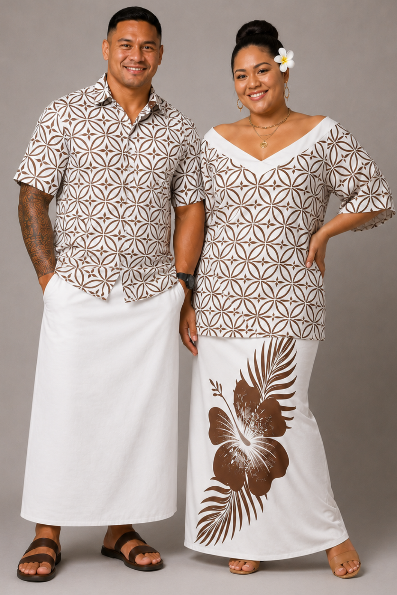 (PRE-ORDER) V-NECK PULETASI - BROWN & WHITE FLORAL