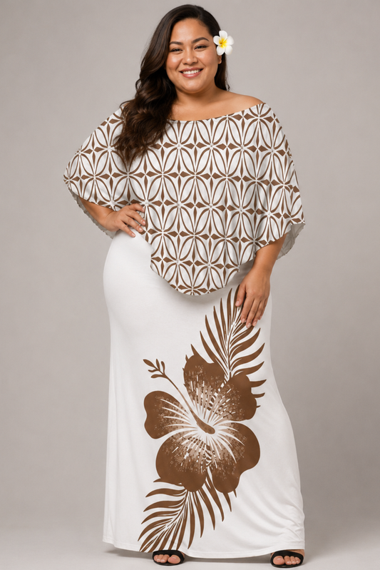 (PRE-ORDER) CAPE MAXI DRESS - BROWN & WHITE FLORAL