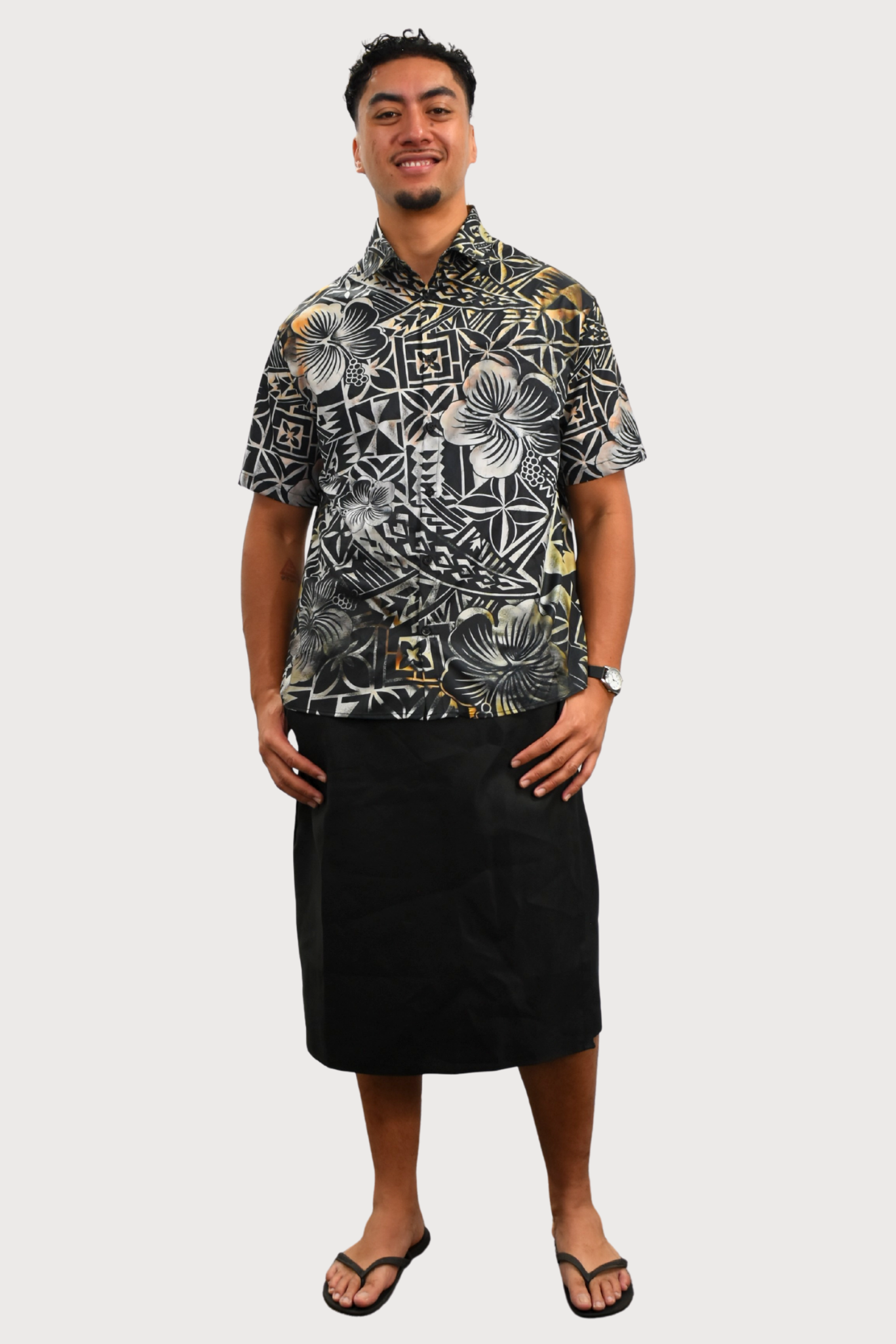 SHIRT - COLLARED BUTTON UP - GREY & BLACK