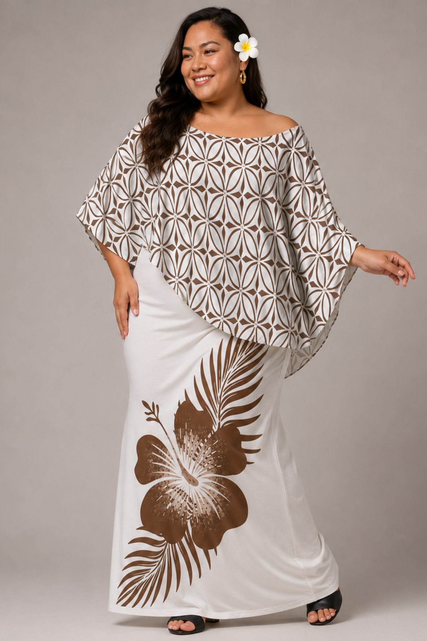 (PRE-ORDER) CAPE MAXI DRESS - BROWN & WHITE FLORAL