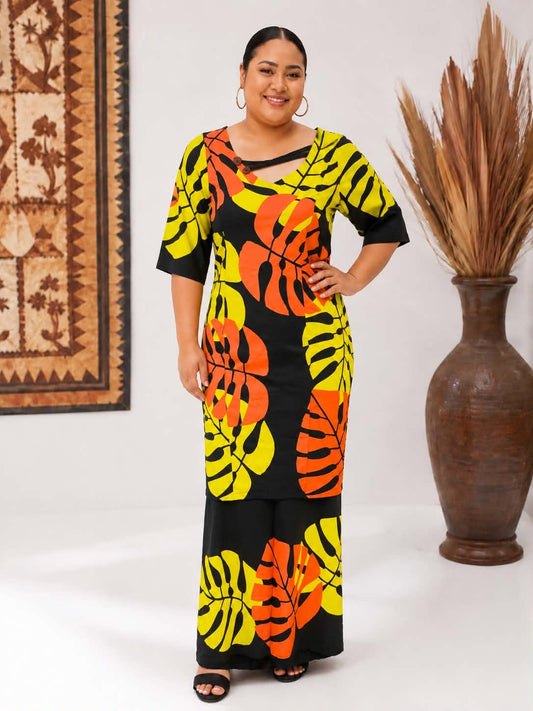 BLACK, YELLOW & ORANGE PULETASI SIZE 18