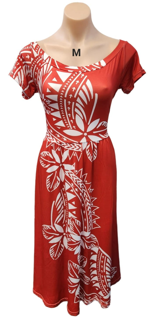 RED ISLAND TRIBAL ONE-OFF DRESS -SIZE MEDIUM