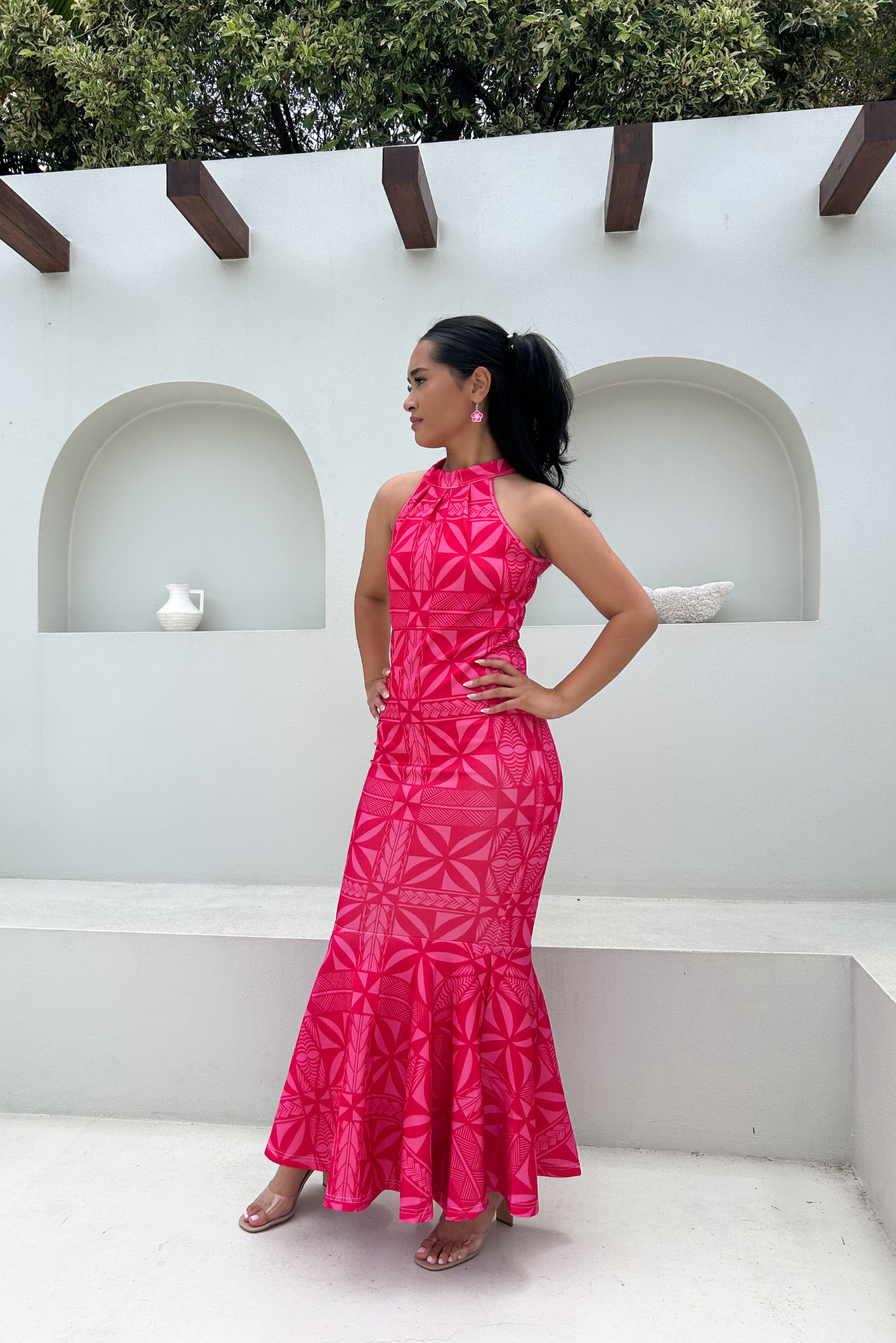 (PRE-ORDER) MATIE DRESS - HALTER FLARE MAXI LENGTH - FUCHSIA PINK