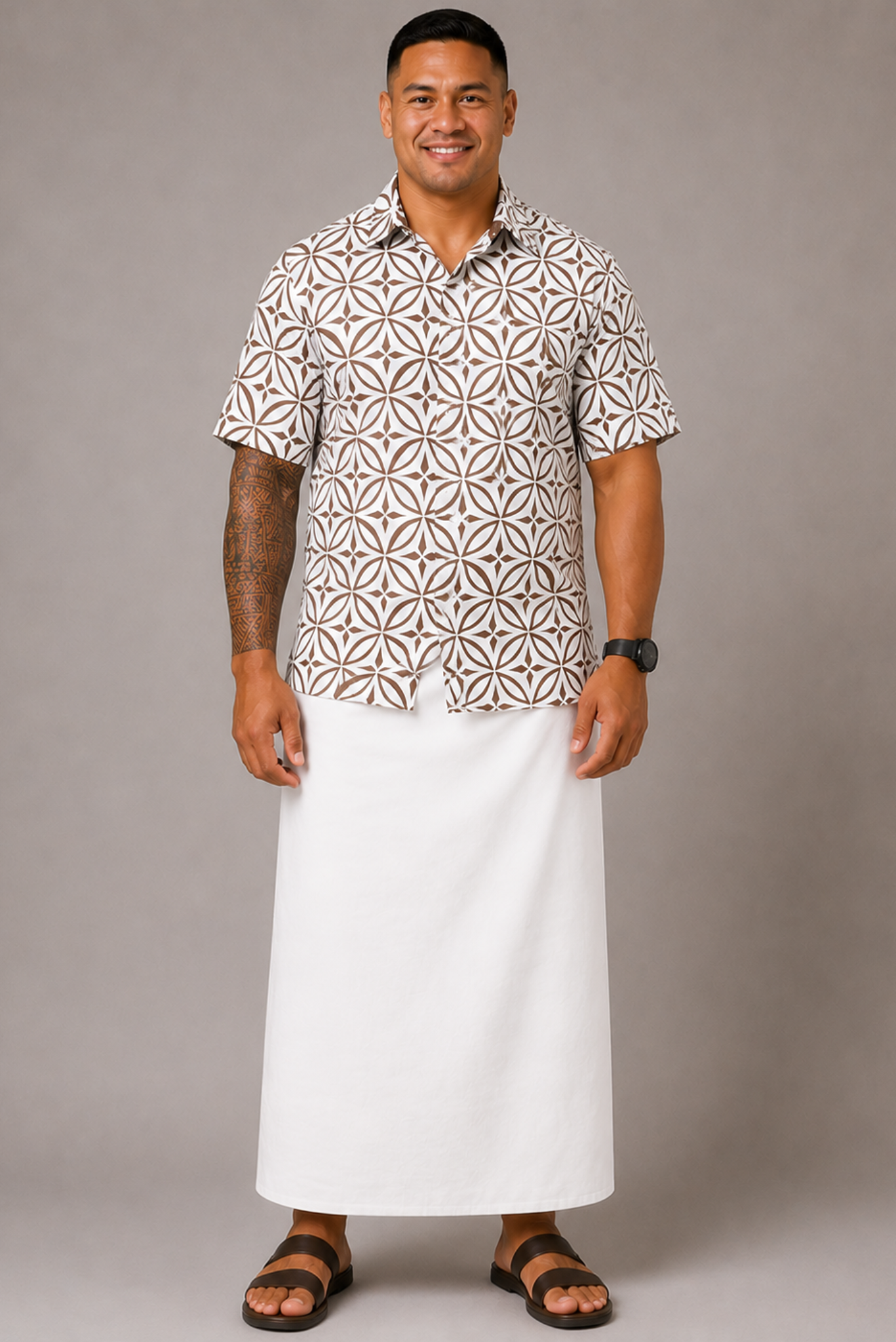 (PRE-ORDER) MENS COLLARED SHIRT - BROWN & WHITE