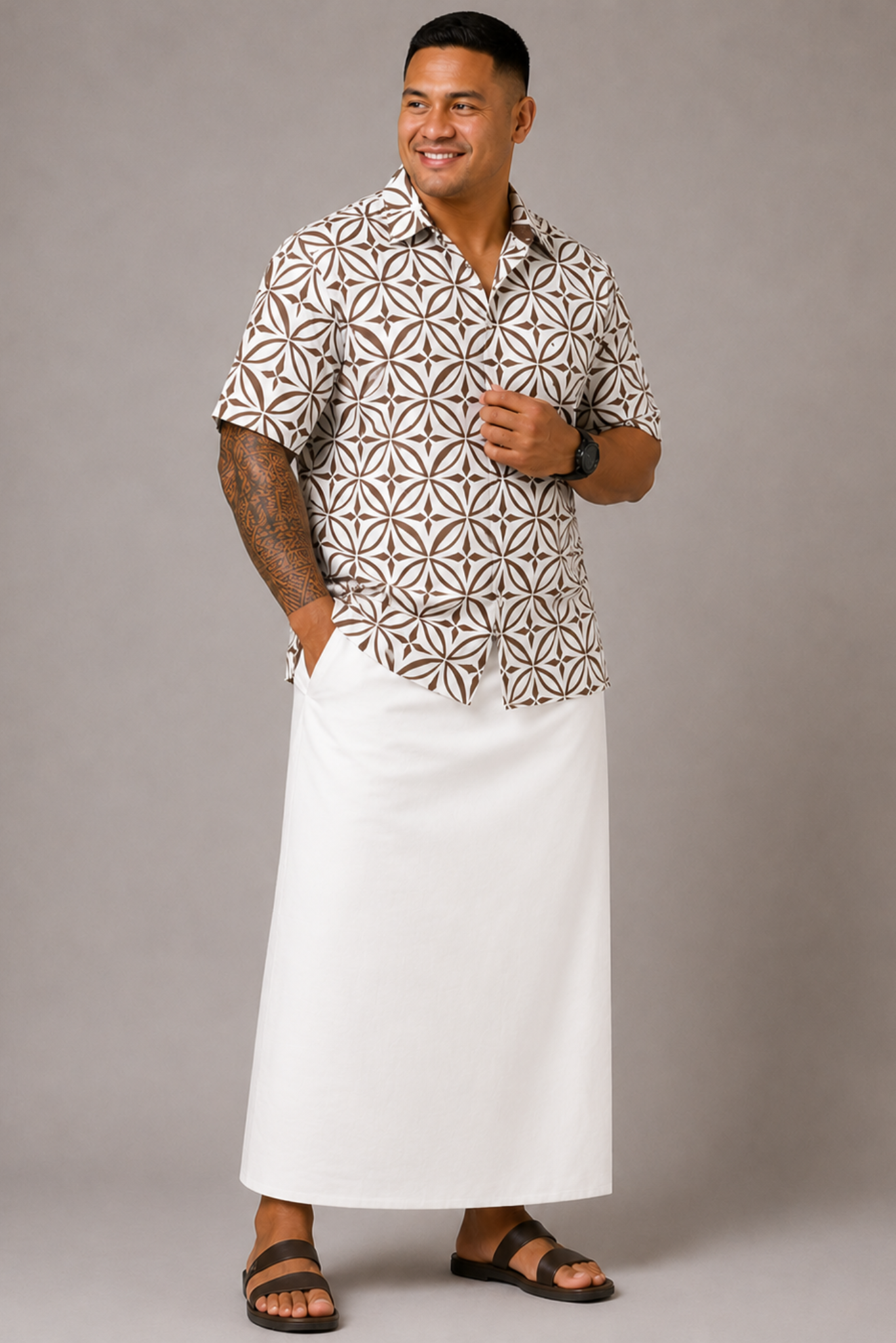 (PRE-ORDER) MENS COLLARED SHIRT - BROWN & WHITE