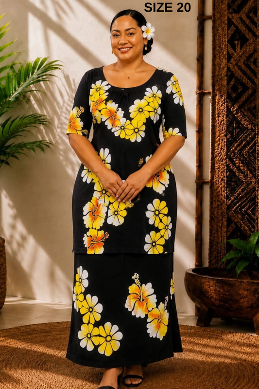 BLACK & YELLOW FLORAL PULETASI SIZE 20
