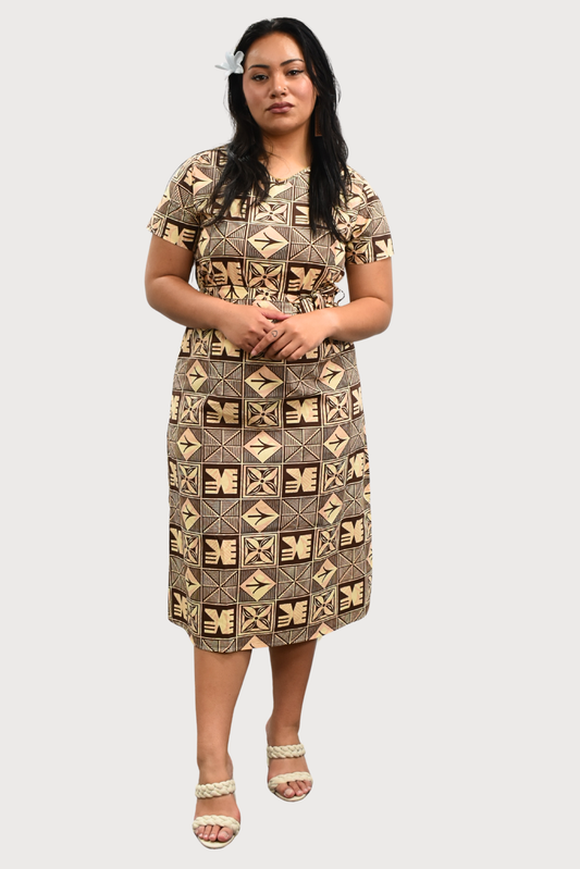 ELENA DRESS - MIDI DRESS - BEIGE & BROWN