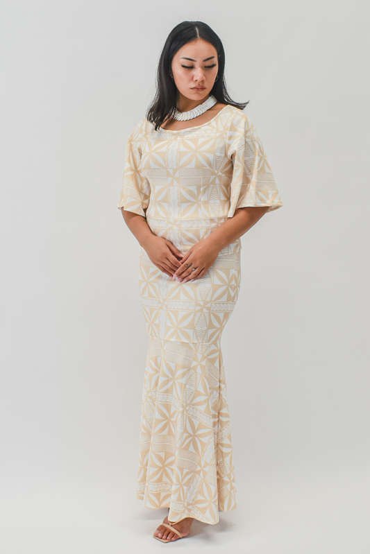 (PRE-ORDER) ALANI PULETASI - TWO PIECE PULETASI - BEIGE & WHITE