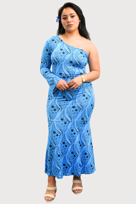 (PRE-ORDER) KIANA DRESS - ONE SLEEVE MAXI DRESS - BLUE