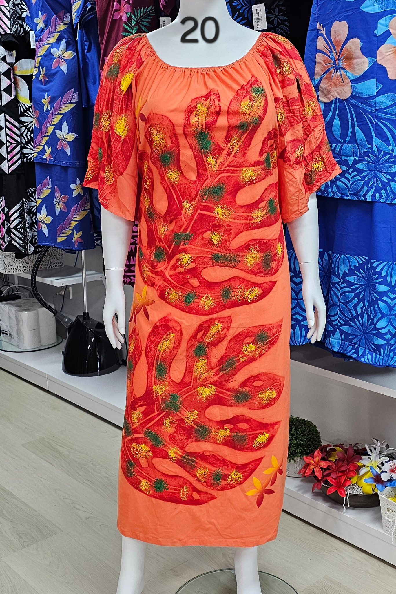 ORANGE CAPE SLEEVE ISLAND DRESS - SIZE 20