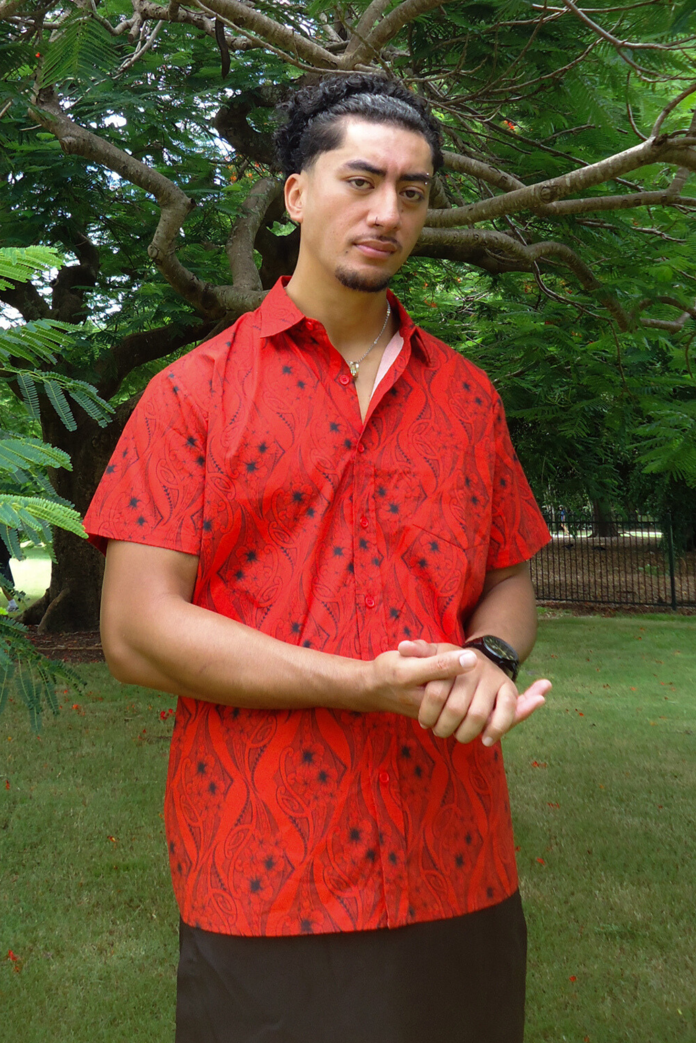 KASI SHIRT - COLLARED BUTTON UP - RED & BLACK