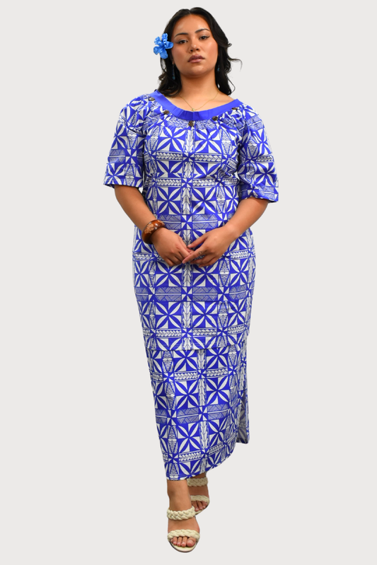 CYNTHIA PULETASI - ROUND NECK PULETASI - BLUE & WHITE