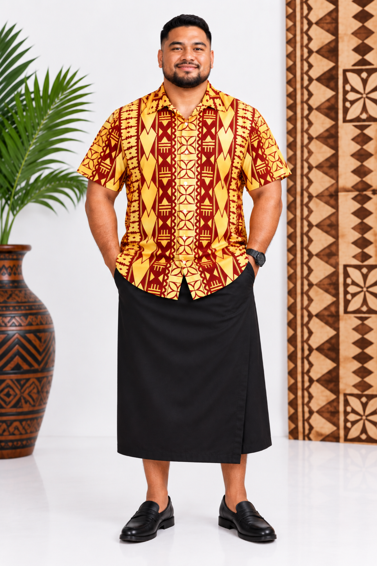(PRE-ORDER) MENS COLLARED SHIRT - GOLD & MAROON