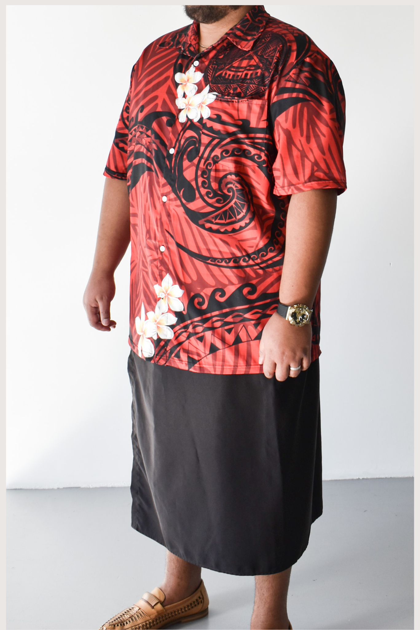 DAVID SHIRT - BUTTON UP WITH V-NECK - RED & BLACK