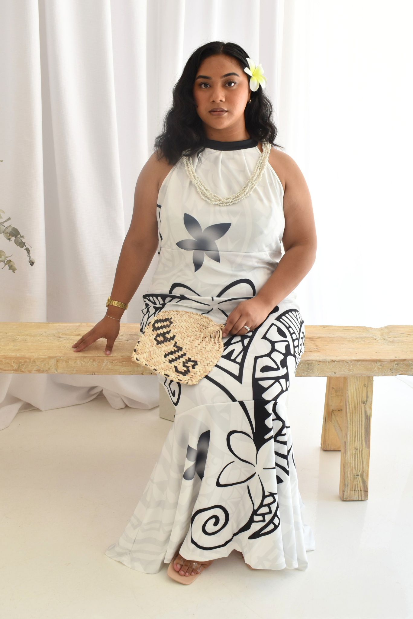 (PRE-ORDER) TIARE DRESS - HALTER MAXI DRESS - WHITE & BLACK