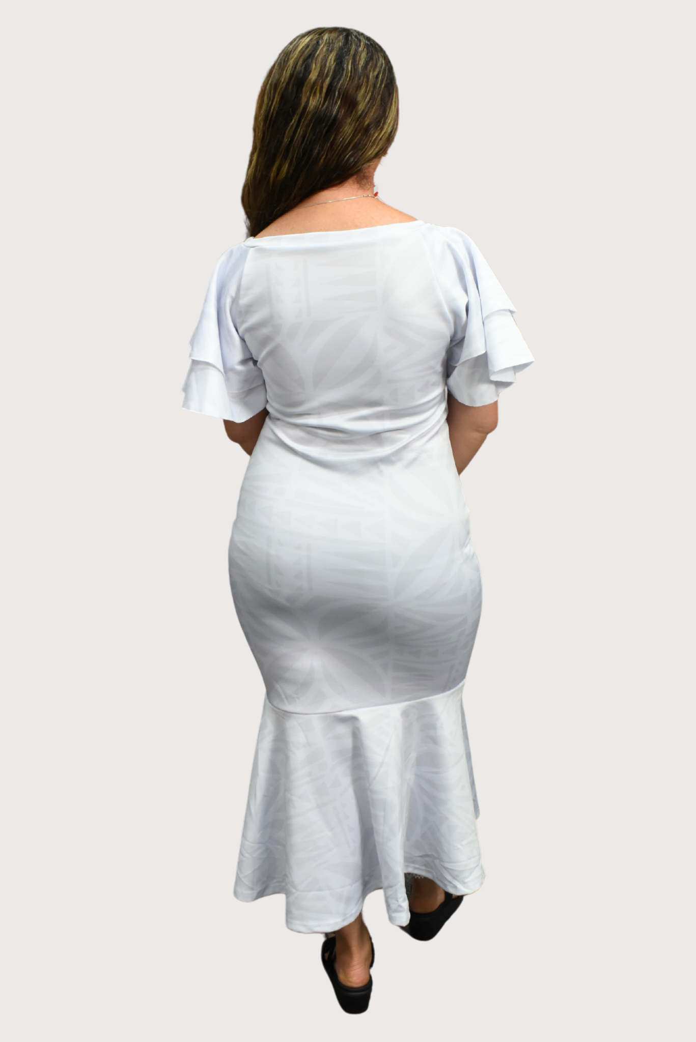 Meresina Dress - White Mermaid Dress with Double Layered Sleeves