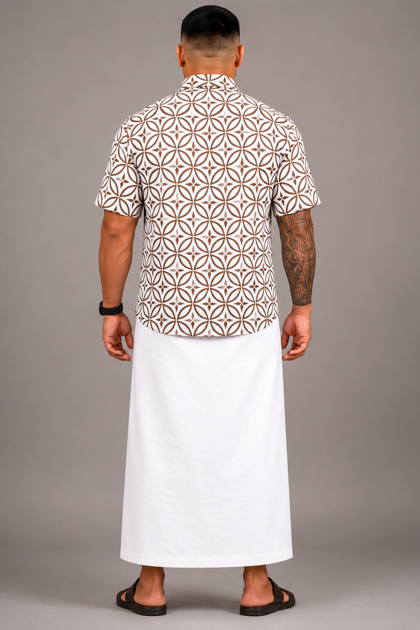 (PRE-ORDER) MENS COLLARED SHIRT - BROWN & WHITE