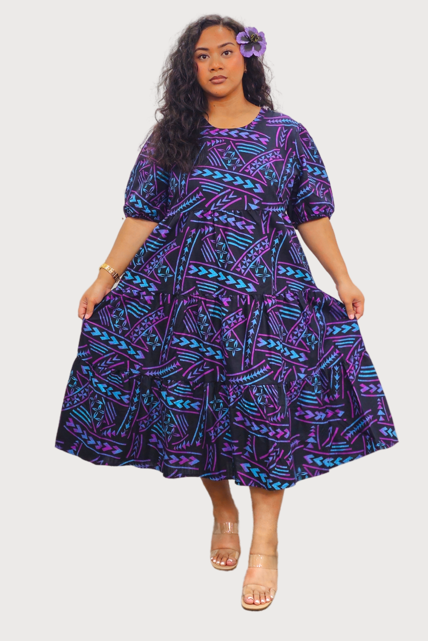 DIANA DRESS - HIGH WAIST DRESS - BLACK & PURPLE