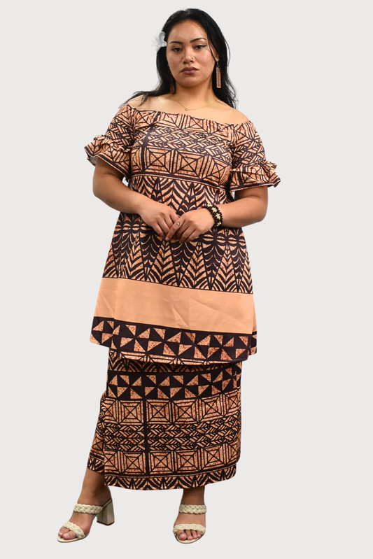 PULETASI - FLOWY FRILL SLEEVE TOP PULETASI - BROWN