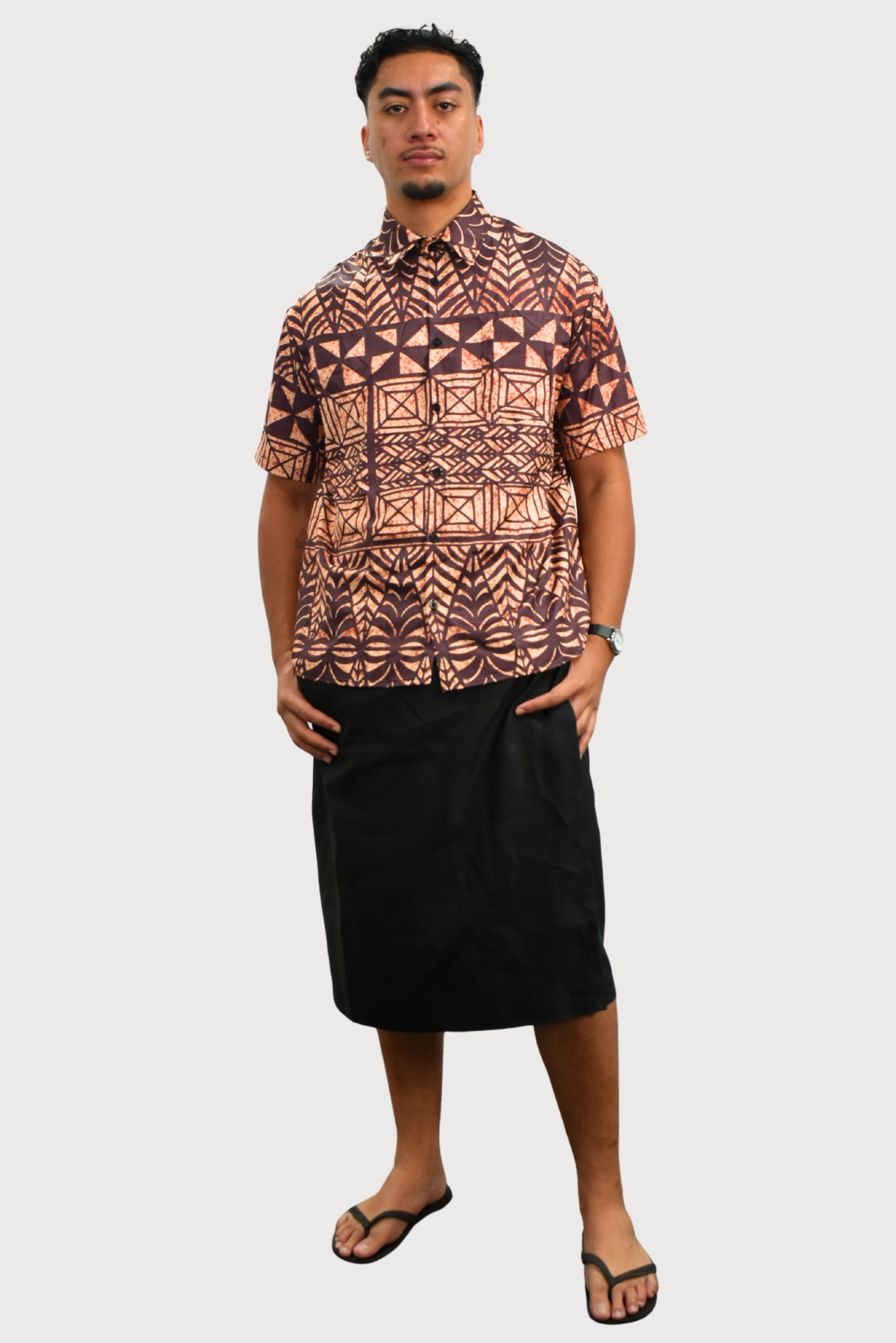 SHIRT - COLLARED BUTTON UP - BROWN