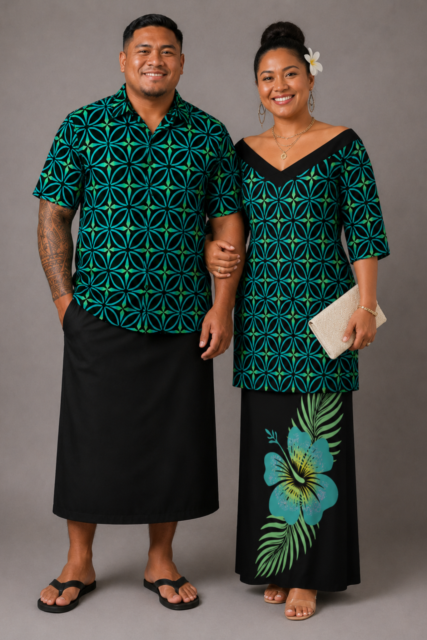 (PRE-ORDER) V-NECK PULETASI - GREEN & BLACK FLORAL