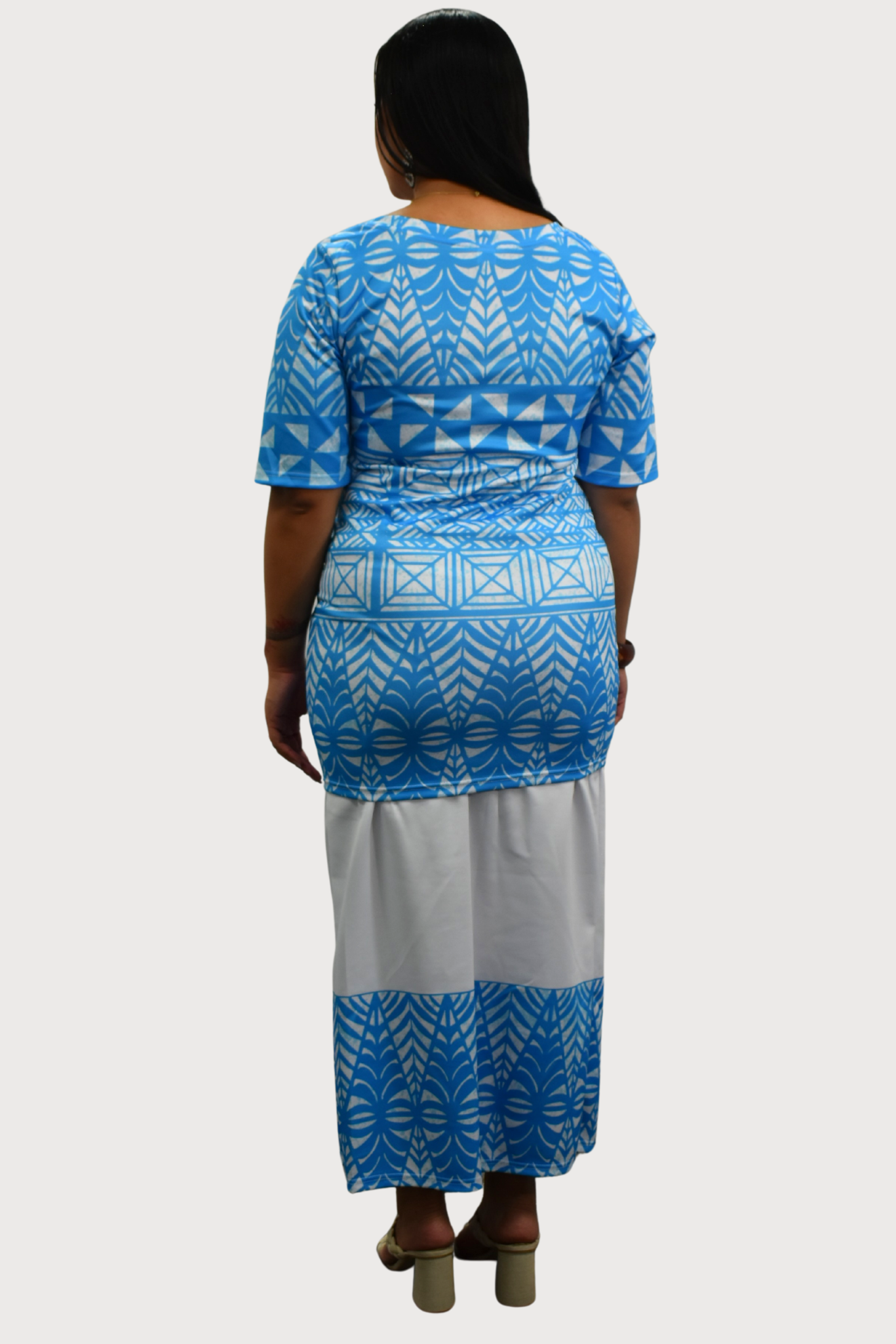 TALIA PULETASI - ROUND NECK PULETASI - TWO PIECE OUTFIT - BLUE & WHITE