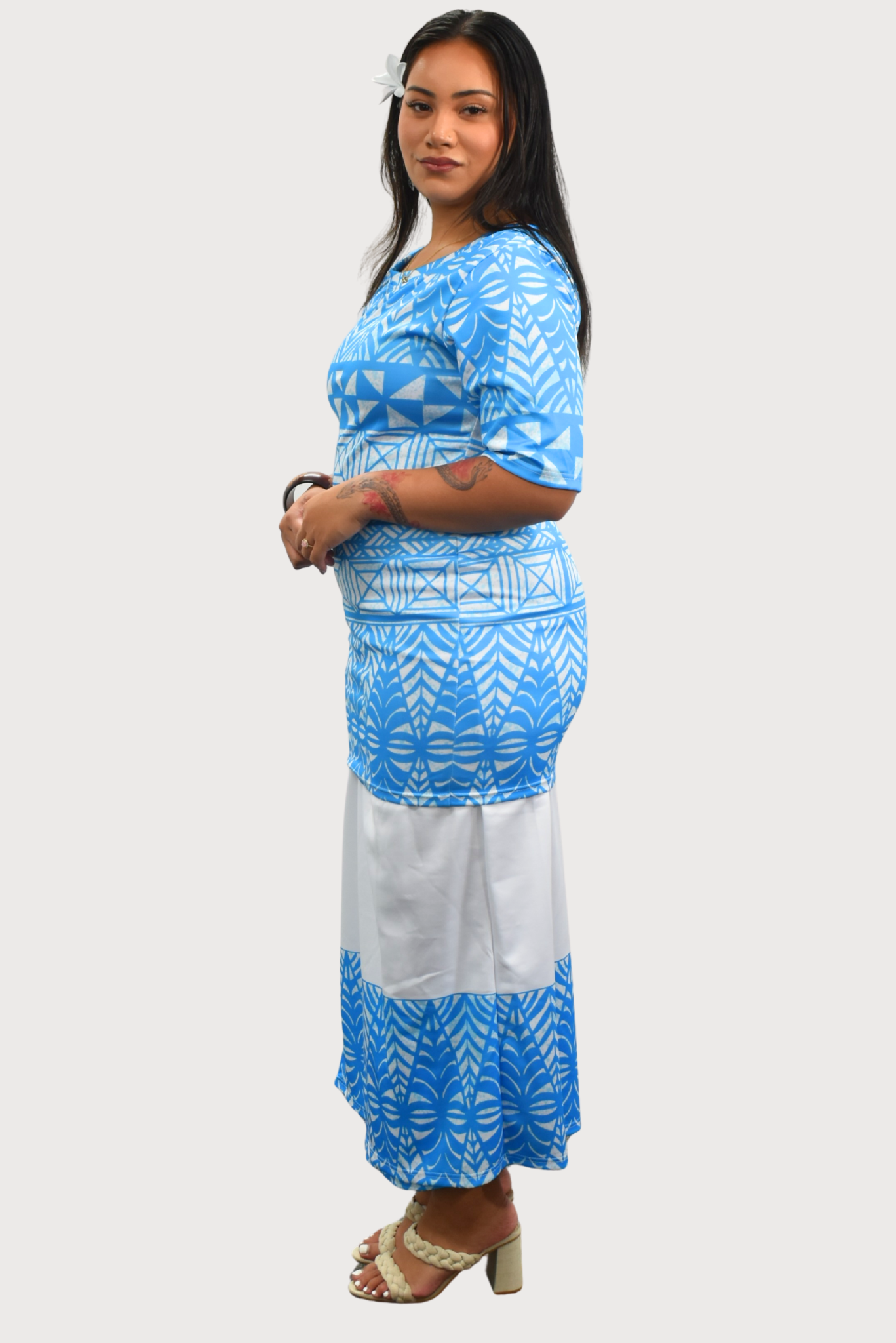 TALIA PULETASI - ROUND NECK PULETASI - TWO PIECE OUTFIT - BLUE & WHITE