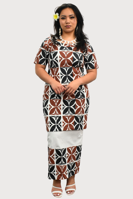 BROWN, BLACK & WHITE ROUND NECK PULETASI
