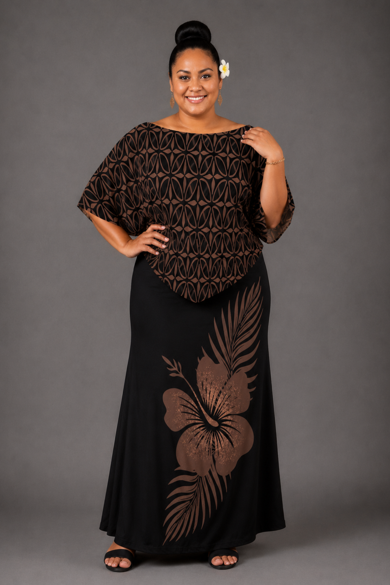 (PRE-ORDER) CAPE MAXI DRESS - BROWN & BLACK FLORAL