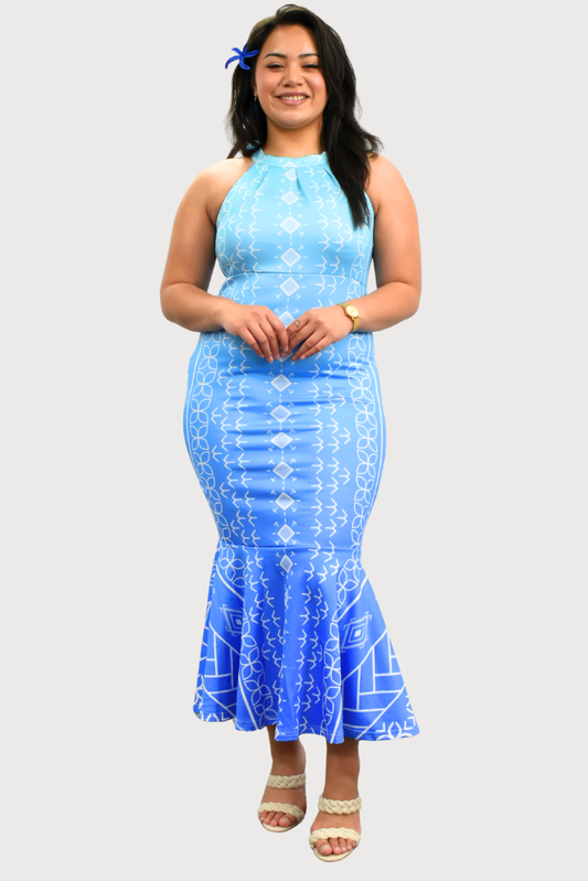 KAILANI DRESS - HALTER FLARE MAXI LENGTH - OMBRE BLUE