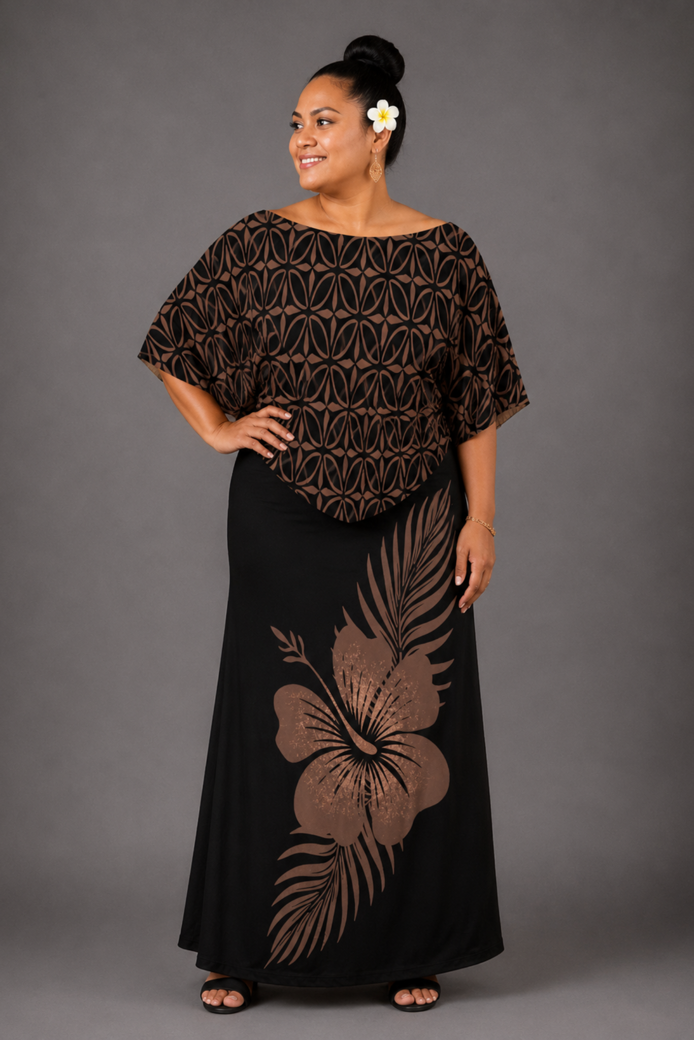 (PRE-ORDER) CAPE MAXI DRESS - BROWN & BLACK FLORAL