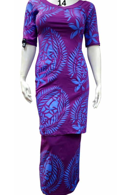 PURPLE & BLUE FLORAL PULETASI - SIZE 14