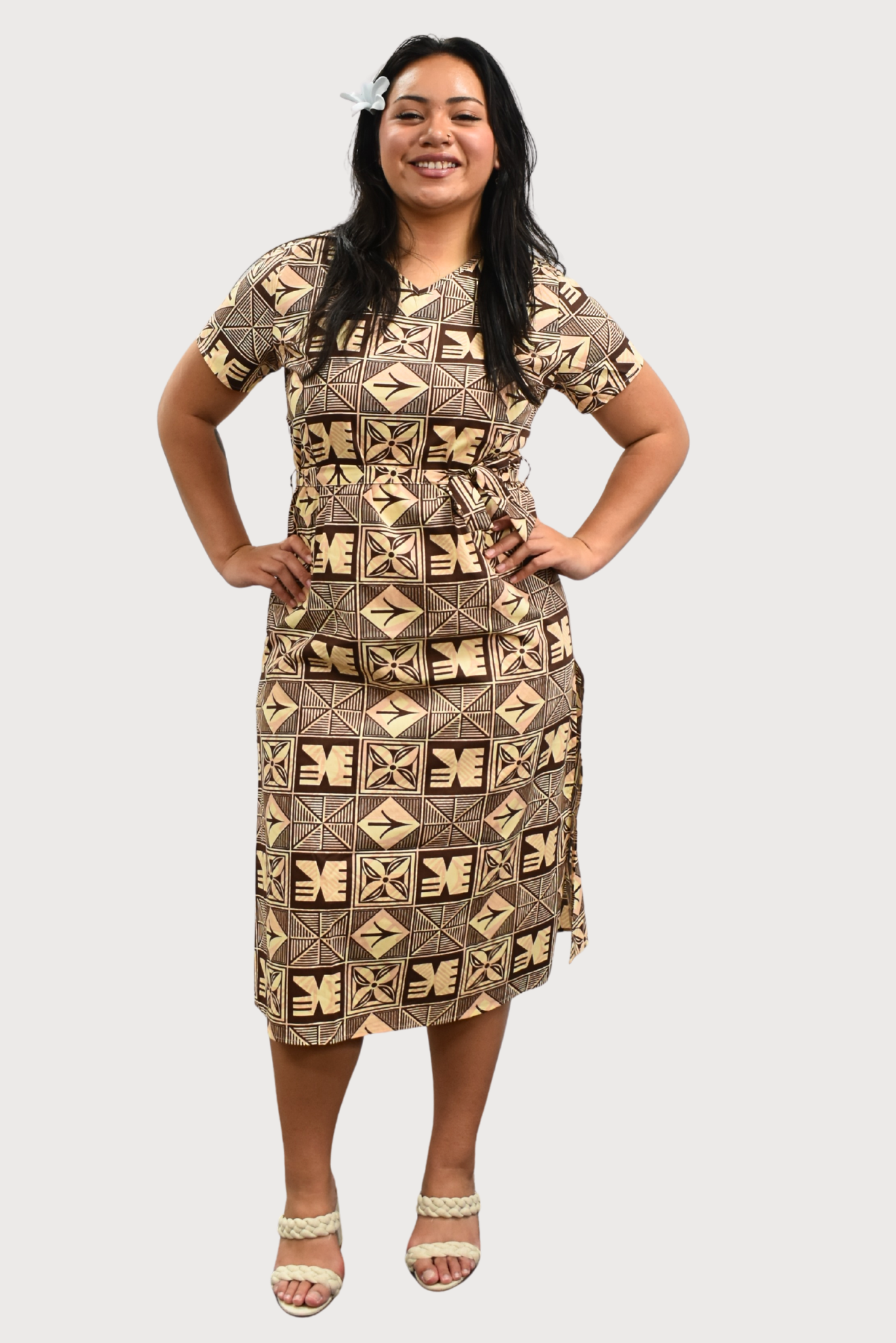 ELENA DRESS - MIDI DRESS - BEIGE & BROWN