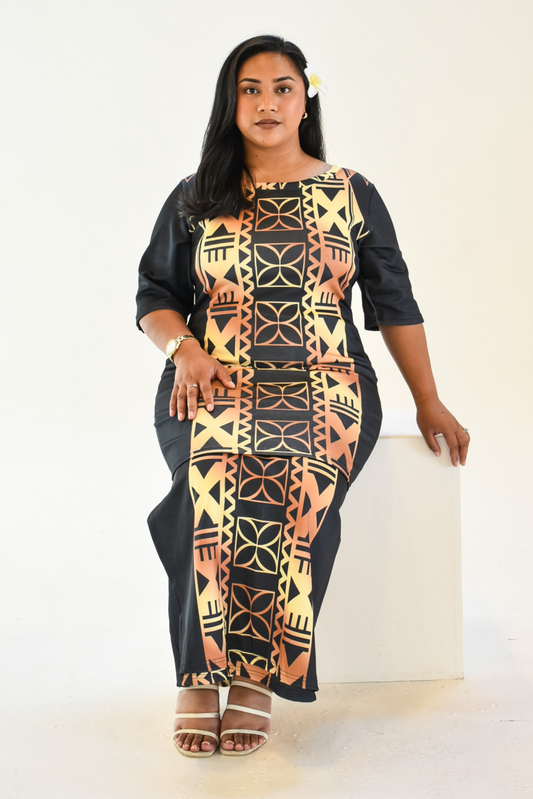 ELEI PULETASI - ROUND NECK PULETASI - TWO PIECE OUTFIT - BLACK & GOLD