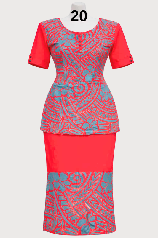 RED & DARK GREEN ISLAND PULETASI - SIZE 20