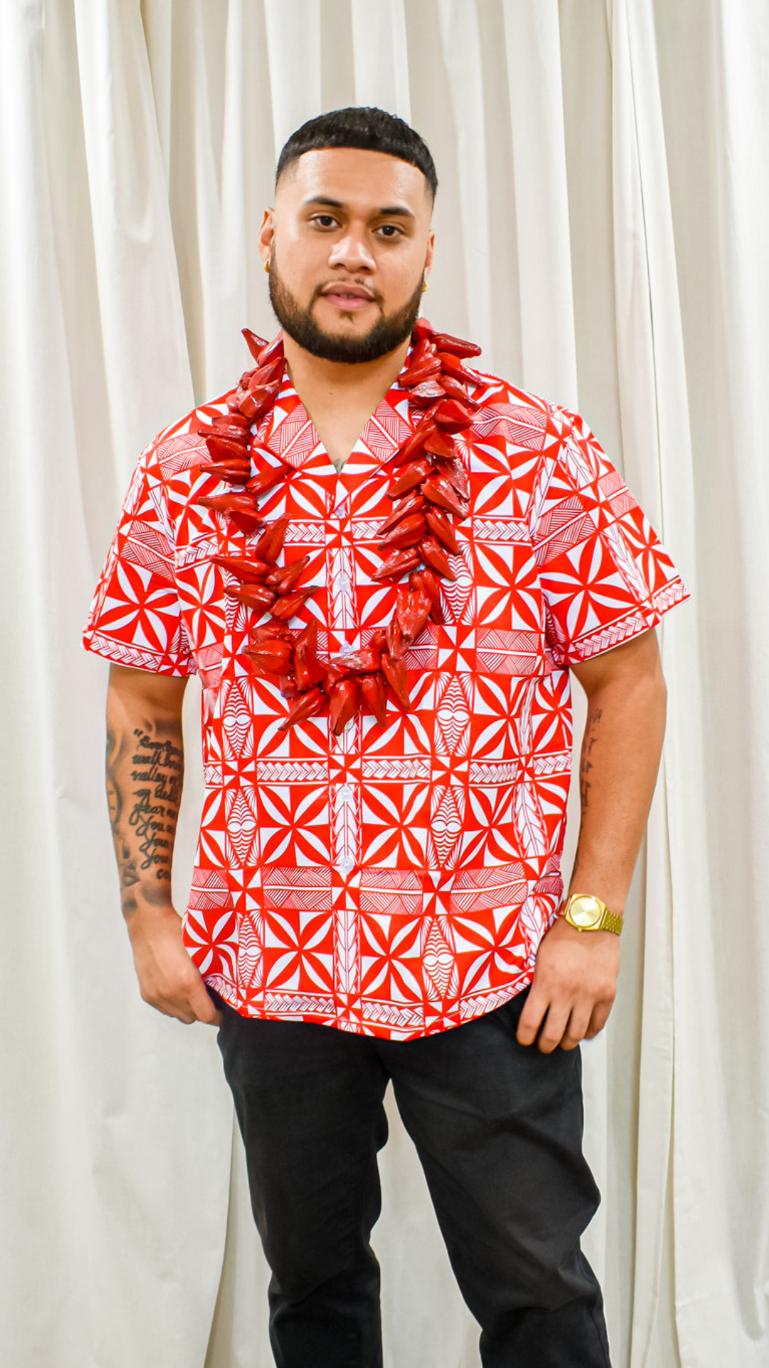 AMOS COLLARED SHIRT - RED & WHITE