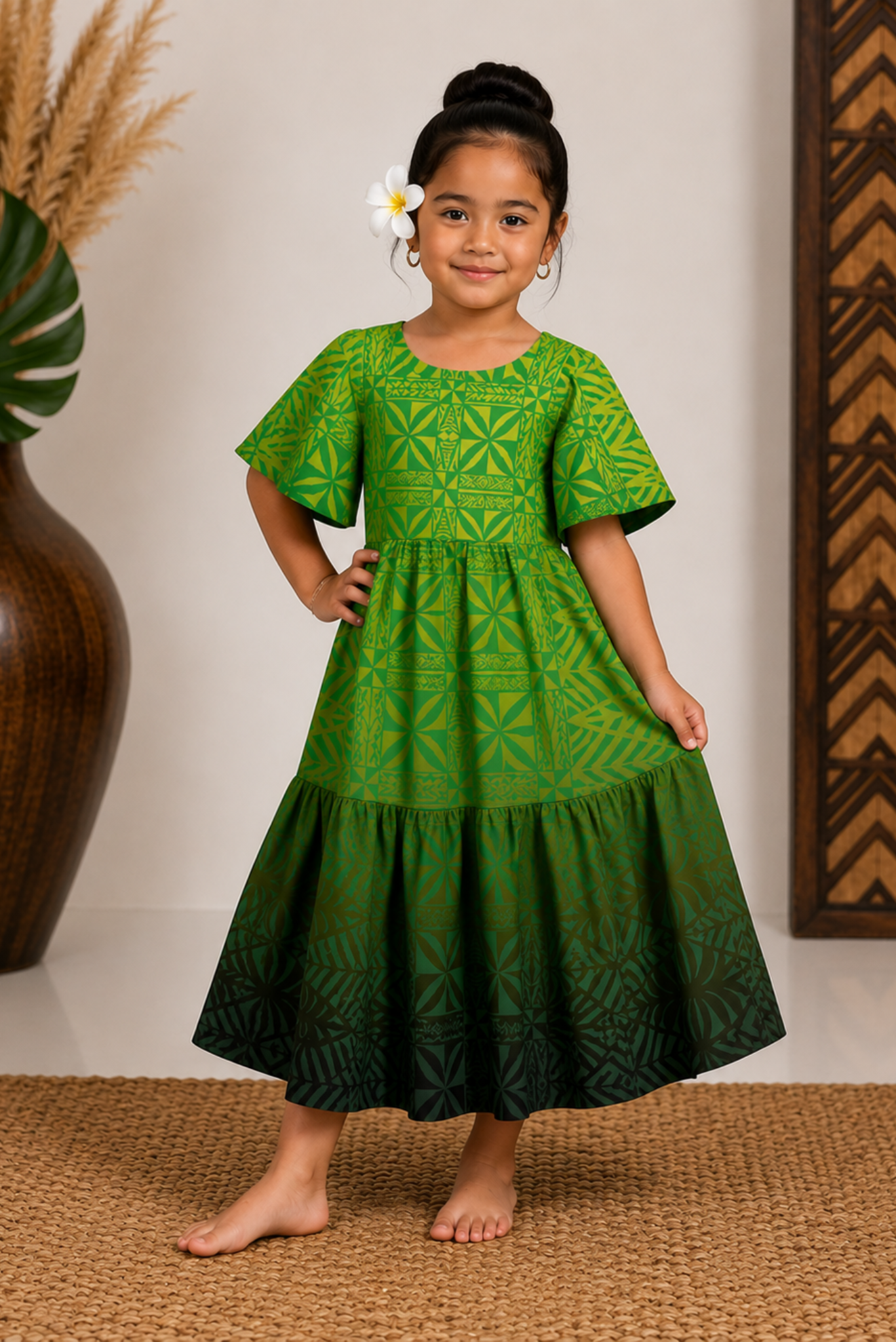 (PRE-ORDER) GIRLS DRESS - FLOWY DRESS - GREEN, YELLOW & BLACK