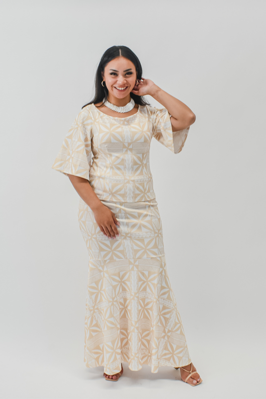 (PRE-ORDER) ALANI PULETASI - TWO PIECE PULETASI - BEIGE & WHITE