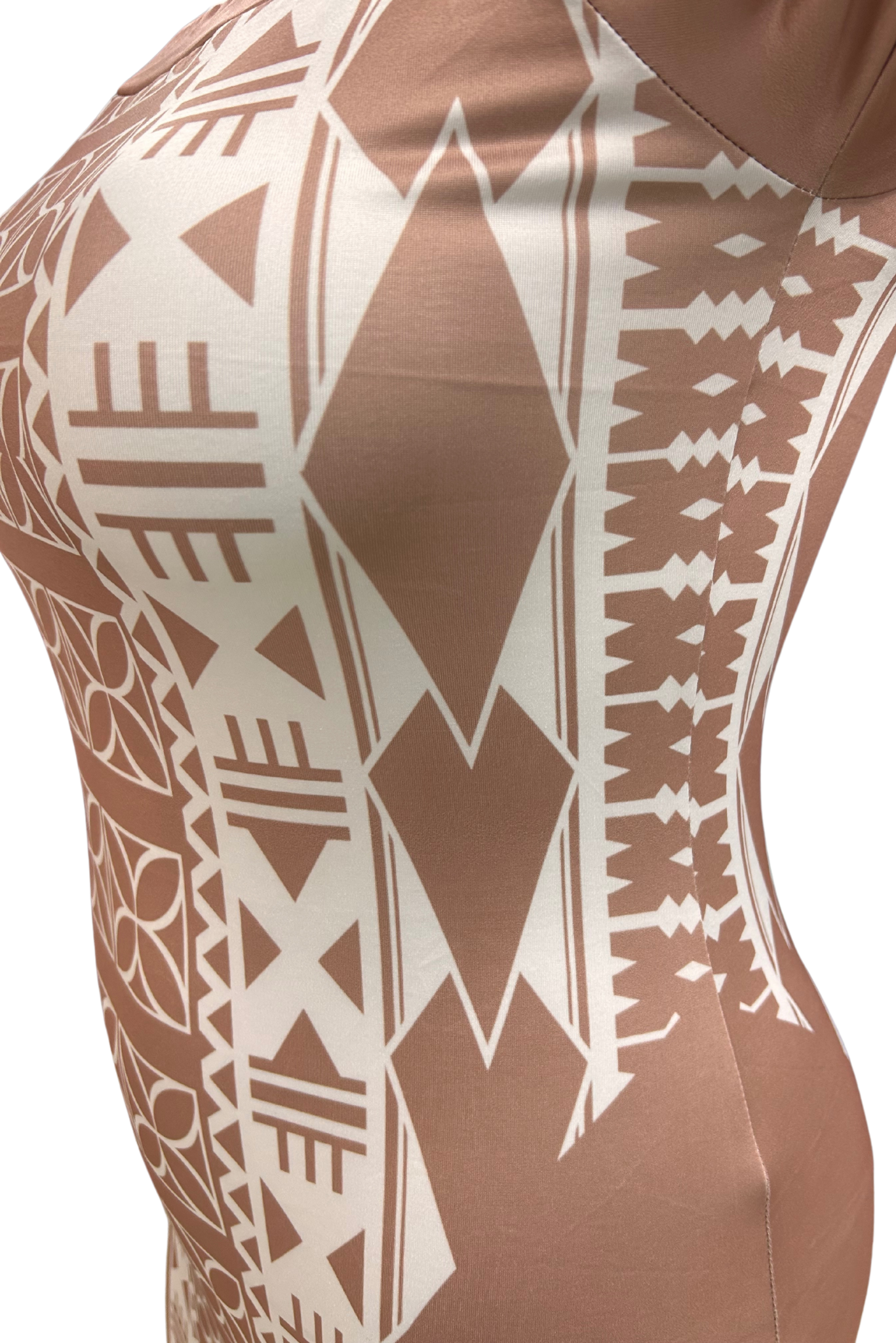 ROUND NECK MIDI DRESS - BROWN AND WHITE