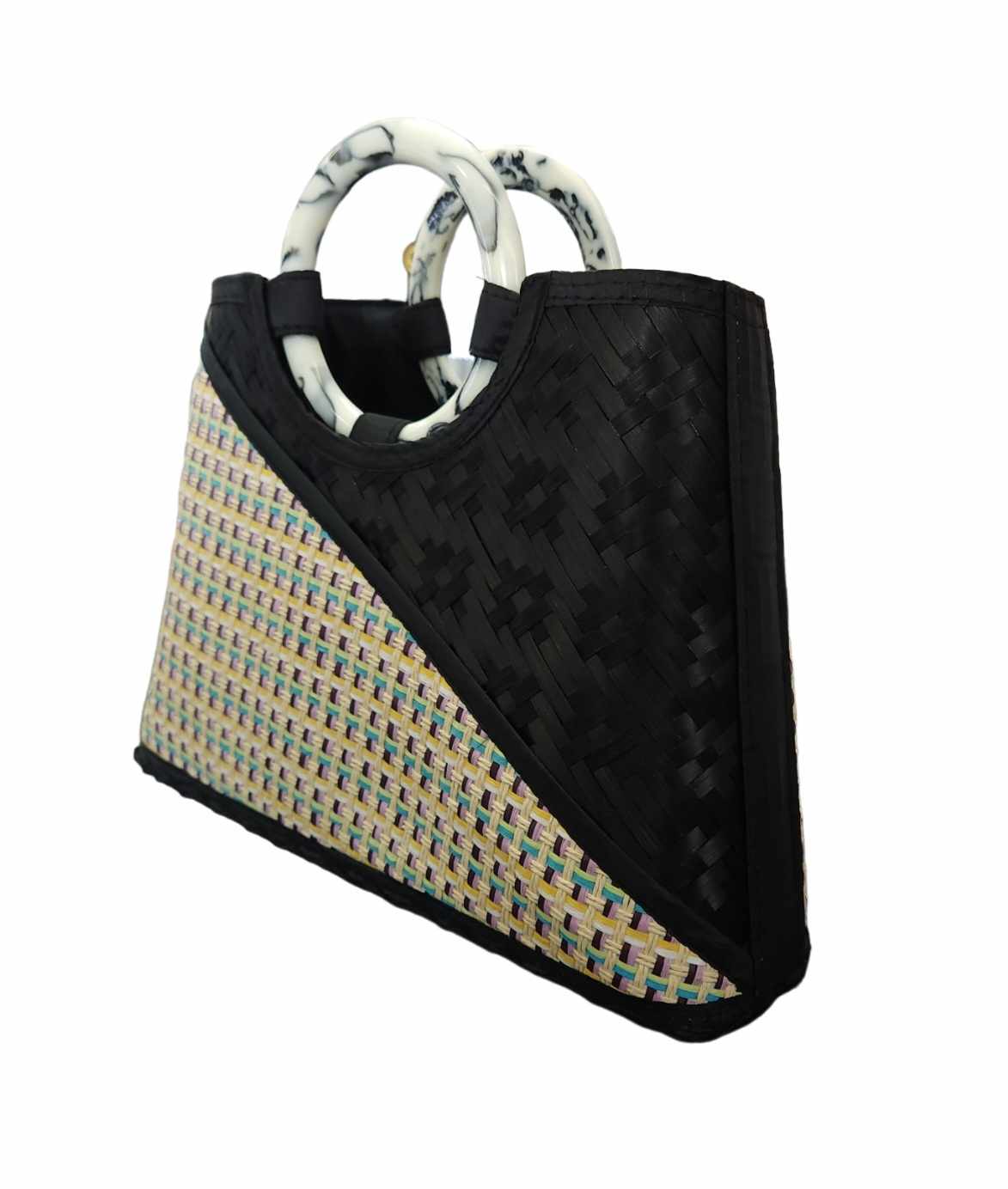 ISLAND INSPIRED WOVEN MAT BAG WITH BLACK INTERIOR - ISLAND STYLE
